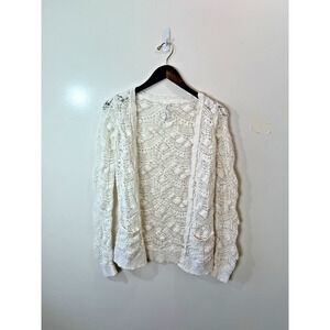 Aeropostale Womens Crochet Cardigan Sz XS White Cottagecore Boho Beachy Festival